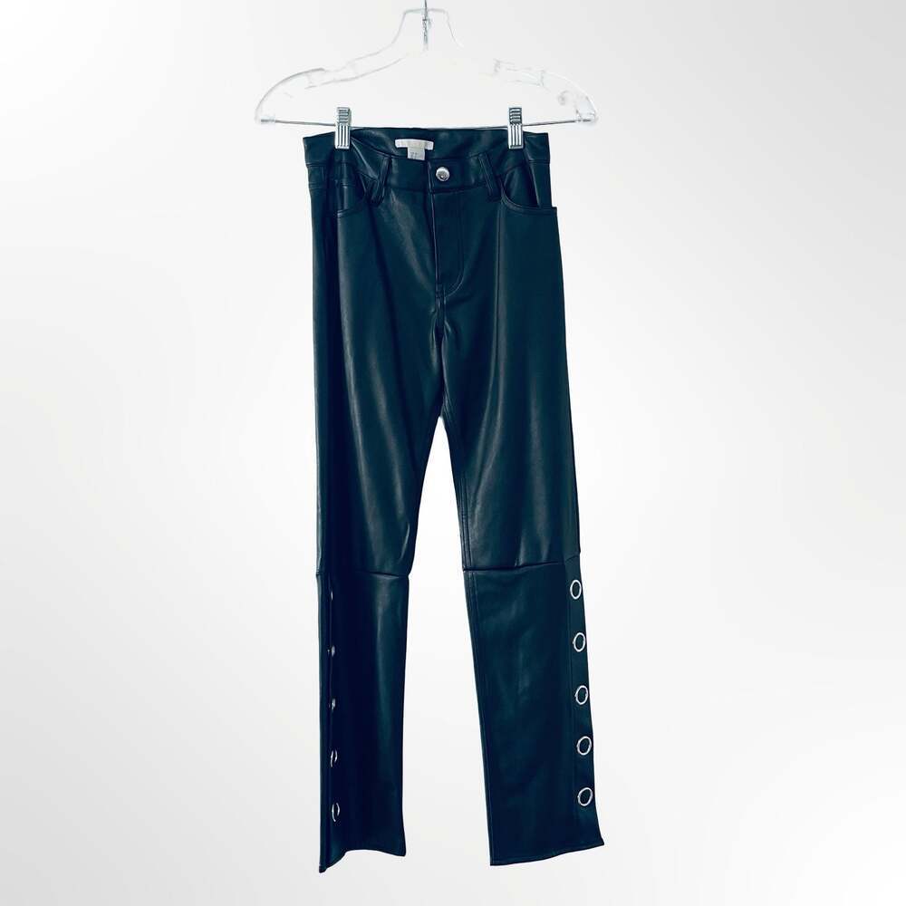 H&M Women's Black Faux Leather Pants with Side Grommet Detail